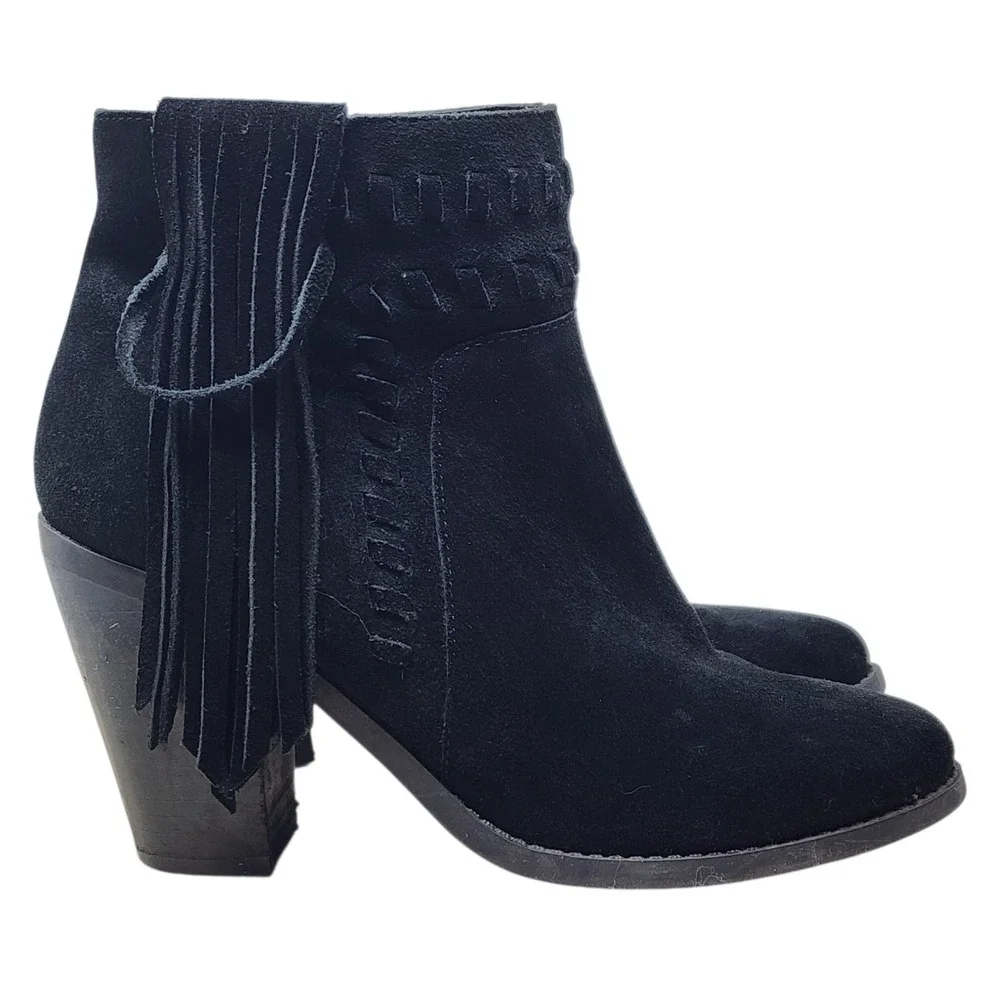 Jessica Simpson Chassie Booties‎ 6 Womens Black Suede Fringe Western Ankle Boots